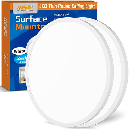 Allsmartlife Flush Mount Led Ceiling Light 2 Pack, 24W 2880lm,3000K/4000K/6500K, 12 inch Ceiling Light for Bedroom, Bathroom, Laundry Room, Kitchen - color: White, size: 12inch 2-Pack