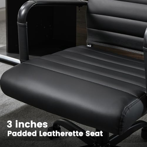 Office Desk Chair Leather, Conference Room Chairs with Wheels, Modern Executive Computer Guest Chairs with Arms. - color: Matte Black