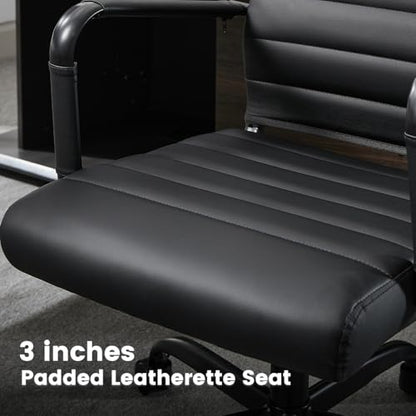 Office Desk Chair Leather, Conference Room Chairs with Wheels, Modern Executive Computer Guest Chairs with Arms. - color: Matte Black