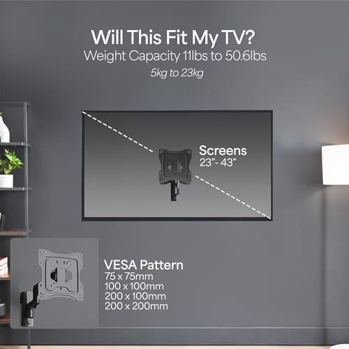VIVO Black Single TV Wall Mount for 23 to 43 inch Screens, MOUNT-G200B | Premium Aluminum Wall Mount TV Bracket, Adjustable Arm, Maximum VESA 200x200, Holds 50.6 lbs - size: 23" to 43"