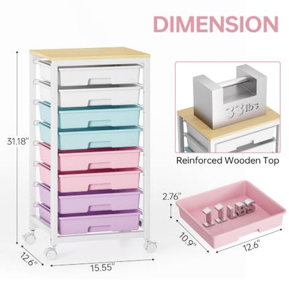 SYKIARIOL Rolling Storage Cart with Drawers, 8 Drawers Cart, Ice Cream - color: Ice Cream