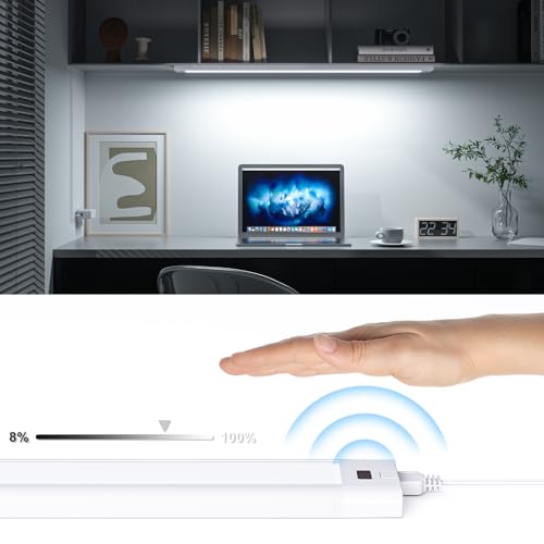 WOBANE Dimmable Under Cabinet Lighting, 24in Plug in LED Counter Light Bar | Hand Wave Activated, Touchless for Kitchen Cabinet, Shelf, Under Desk, Color Tunable 2700K to 6500K,White Panel,1400LM - size: 24 inch