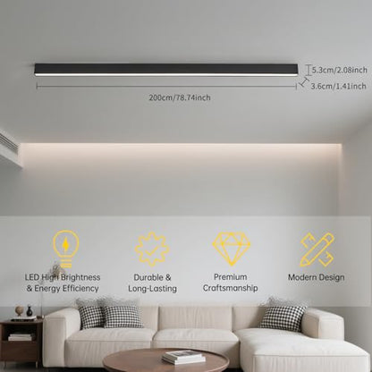 Black ceiling light LED, used for living room, bedroom, hallway, kitchen, - size: 78.7IN