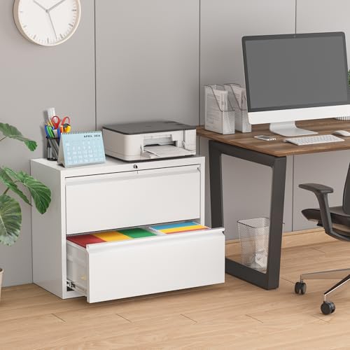 Pataku Lateral File Cabinet, 2 Drawer File Cabinet with Lock, White Filing Cabinets for Home Office, Metal File Cabinet for Hanging Files/Letters/Legal/A4(2Drawer/White) - color: White, size: 2 drawer