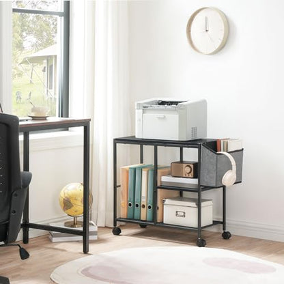 MAHANCRIS Printer Stand with Storage Bag, 3-Tier Mobile Under Desk Printer Cart with Wheels, Wooden Rolling Printer Table, Organizer Shelf for Study, Office, Living Room, Black PTHB2201 - color: Black