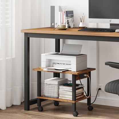 TUTOTAK Printer Stand, 2 Tier Rolling Printer Cart with Charging Station - color: Brown, size: 2 tier(18.9 x 13.4 x 15.4inchs)