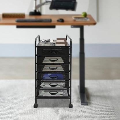 Rolling File Cabinet with 6 Drawers, Filing Cart Under Desk Storage Office Organizer with Table Top & Wheels, Utility Cart File Folder Printer Stand, L11.8×D15×H24.4in, Black - size: 6 Tier