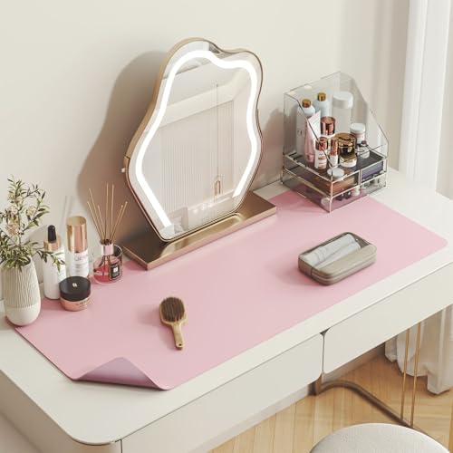DAWNTREES Makeup Mat for Vanity, 27.6"x13.8", Pink Leather Vanity Mat - size: 13.8" x 27.6", style: Art Deco (Pink)