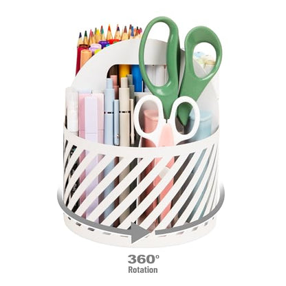 Mind Reader Round Metal Desktop Carousel Organizer with Handle, Four Compartments, Office Supplies and Accessories, Metal, White - color: White Carousel Organizer