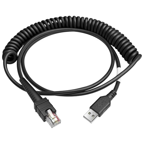WUHAO 2-Pack 9.8FT Shielded USB Coiled Cable for Zebra Symbol DS3608 DS3678 LI3608 LI3678 Handheld Barcode Scanner CBA-3600-UNC3 RJ48 to USB-A