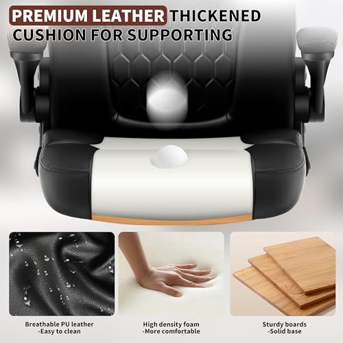 Leather Office Chair Swivel Lumbar Support for Short People Black - color: Black