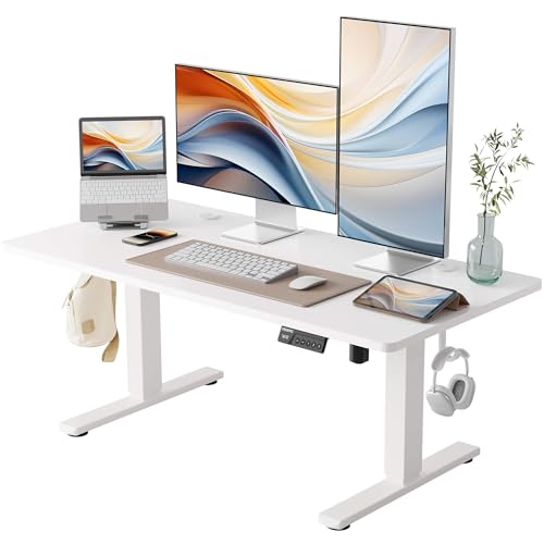 YIHAYO Low Height Adjustable Desk, Lifts 18.1-28.3 Inches, Electric Standing Desk for Short People, 48 x 24 Inches Computer Table with Splice Board for Home Office, White - color: White Frame/White Top, size: 48*24 Inch