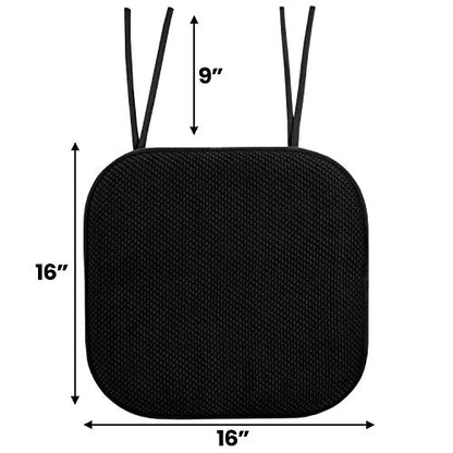 Sweet Home Collection Chair Cushion Memory Foam Pads with Ties Honeycomb Pattern Slip Non Skid Rubber Back Rounded Square 16" x 16" Seat Cover, 4 Pack, Black 4 Pack - color: Black, size: 4 Count (Pack of 1)
