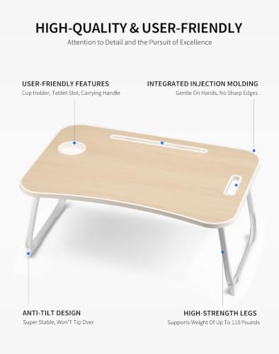 ZEAPTAC Foldable Lap Desk, Bed Desk, Bed Table & Laptop Stand w/Cup Holder - color: Maple