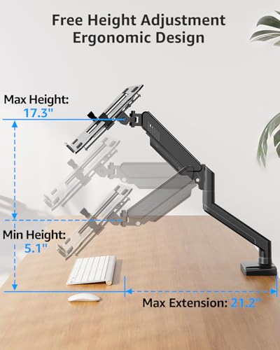 MOUNTUP Laptop Stand for Desk, 2-in-1 Monitor Mount with Laptop Tray Holds 2.2-22lbs, Adjustable Laptops Arm Mount for Max 17" Notebook & 32" Monitor, Laptops Desk Arm with Clamp/Grommet - size: Single, style: Without Pole