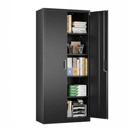 71" H Metal Garage Storage Cabinet,Lockable Steel File Cabinet with 4 Adjustable Shelves,Assembly Required, Warehouse,Office,Home, Black - color: Black, size: 15.75" × 31.50" W × 70.87" H.