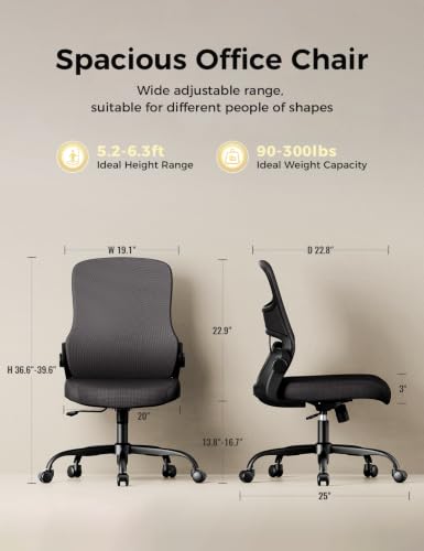Mesh Office Chair, Armless Ergonomic Desk Chair for Small Spaces | Adaptive lumbar support, 2.8inch dual-density foam and quiet casters suit computer work, gaming and study, sturdy 300-lb base - color: Blk