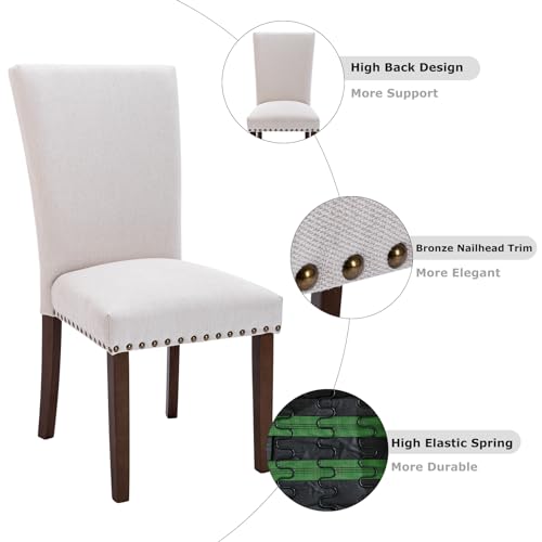 MALOL COLAMY Upholstered Parsons Dining Chairs Set of 2, Fabric Kitchen Side Chairs with Nailhead Trim and Wood Legs, Dining Room Chairs for Farmhouse Restaurant, Beige - color: W-beige, size: Set of 2