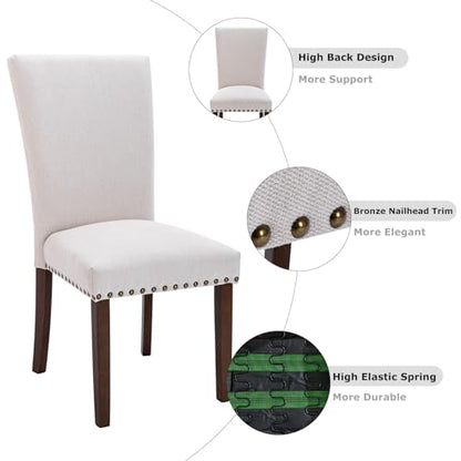 MALOL COLAMY Upholstered Parsons Dining Chairs Set of 2, Fabric Kitchen Side Chairs with Nailhead Trim and Wood Legs, Dining Room Chairs for Farmhouse Restaurant, Beige - color: W-beige, size: Set of 2