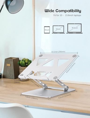 Aoviho Adjustable Laptop Stand for Desk,Portable Laptop Stand Holder and Riser,Foldable Aluminum Notebook Computer Stands for MacBook Air Pro HP Lenovo Dell Samsung Chromebook, 10-15.6 inch, Silver - color: Silver