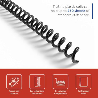 28mm (1-1/8 in.) Spiral Binding Coils for Reports, Presentations and Proposals | 4:1 Pitch | 12 in. Length | Black | 250 Sheets Binding Capacity | 50 Pack - color: Black