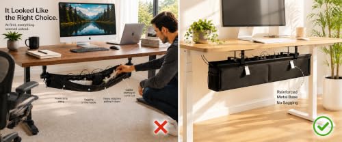 No Drill Under Desk Cable Management Tray 28" Steel Base : Anti-Sag
