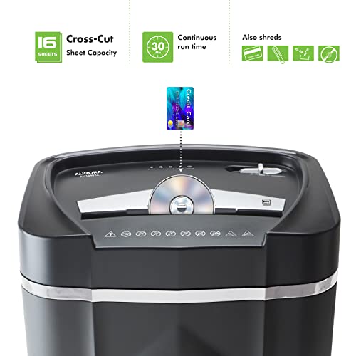Aurora Anti-Jam 16-Sheet Crosscut Paper/CD and Credit Card Shredder/ 5-Gallon pullout Basket 30 Minutes Continuous Run Time - style: 16-Sheet CrossCut Shredder