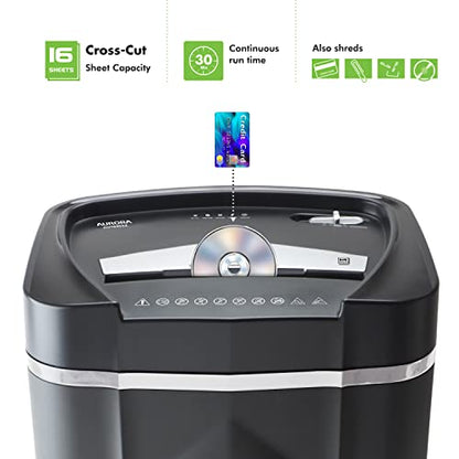 Aurora Anti-Jam 16-Sheet Crosscut Paper/CD and Credit Card Shredder/ 5-Gallon pullout Basket 30 Minutes Continuous Run Time - style: 16-Sheet CrossCut Shredder