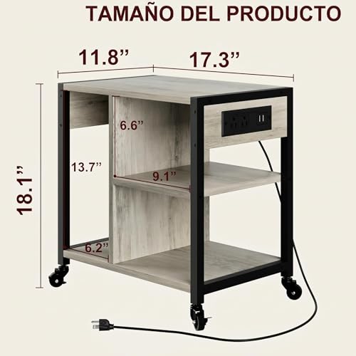 Garvee 3-Tier Printer Stand, Rolling Under Desk Printer Cart with Lockable Wheels, Industrial Mobile Printer Table with Power Outlets, USB Ports & Paper Storage Shelf for Home, Office, Retro Gray - color: Retro Gray