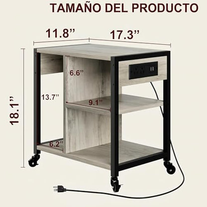 Garvee 3-Tier Printer Stand, Rolling Under Desk Printer Cart with Lockable Wheels, Industrial Mobile Printer Table with Power Outlets, USB Ports & Paper Storage Shelf for Home, Office, Retro Gray - color: Retro Gray