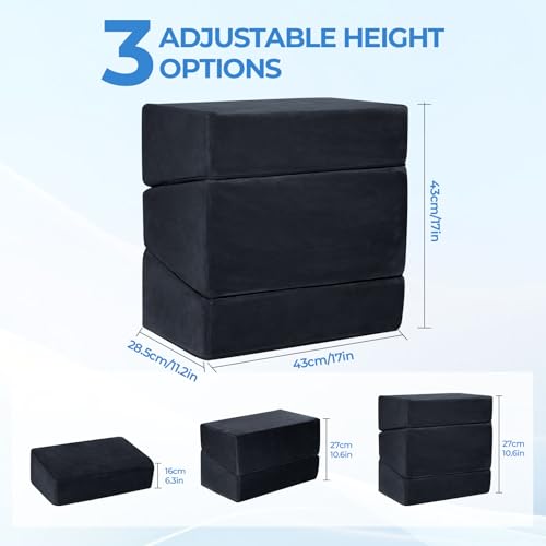 3-Level Adjustable Foot Rest for Under Desk at Work, Black, 17x11.2x17 Inch | Ergonomic High-Density Foam Footstool Footrest Pillow with Crystal Velvet & Washable Cover for Office/Home/Game Chair - color: Black