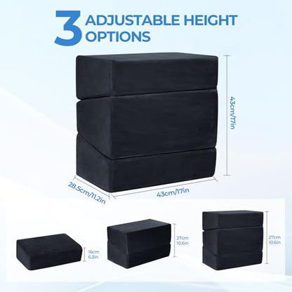 3-Level Adjustable Foot Rest for Under Desk at Work, Black, 17x11.2x17 Inch | Ergonomic High-Density Foam Footstool Footrest Pillow with Crystal Velvet & Washable Cover for Office/Home/Game Chair - color: Black