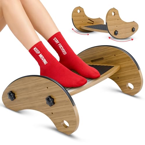 Bamboo Foot Rest for Under Desk at Work, Adjustable Foot Stool, 2-in-1 Reversible Rocking Footrest, Static Leg Rest, 16in Wide Surface, Non-Slip Breathable Pad, Home Office Ergonomic Support at Work