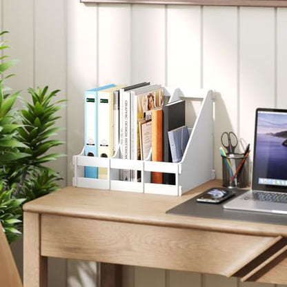 Bamboo Desk File Organizer, 3-Compartment Magazine Holder(White) | 3 vertical compartments organize files, folders, magazines and mail while saving valuable desk space. - color: White