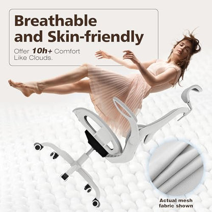 Ergonomic Mesh Office Chair- White Desk Chair, Flip-Up Armrest, Adjustable Headrest, Tilting with Soft Seat and PU Wheel, Elite Home Desk Chair for Work, Study, Gaming (GY1108) - color: White Mesh