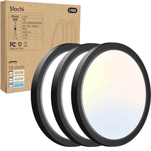 3 PackFlush Mount LED Ceiling Light Fixture Black, 12Inch & 3000K-4500K-6000K Ceiling Lamp 3200LM Ceiling Light for Bedroom, Bathroom, Kitchen, Living Room - color: Black, size: 12Inch-3Pack
