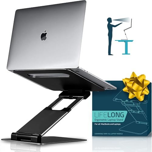 Lifelong Aluminum Adjustable Laptop Stand, Extra Tall 20" Riser, Black | Ergonomic Laptop Stand for Desk, Portable Foldable Computer Stand, Fits 10-17 Inch Laptops & MacBooks - color: 3. Black, size: 1. Up to 17" Laptop