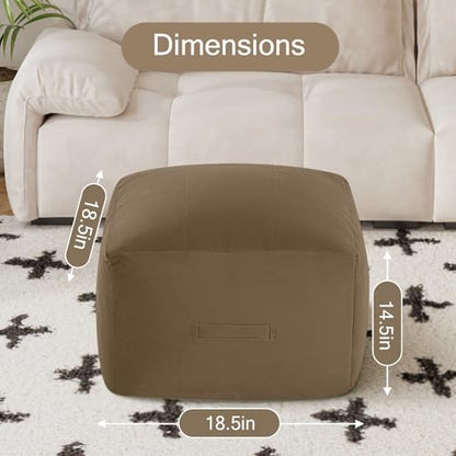 MeMoreCool Square Stuffed Pouf Ottoman Foot Rest, Floor Pouf Foot Stool with Foam Chunk Filling, Soft Stuffed Ottoman Footrest for Living Room, Light Coffee - color: Grid Light Coffee