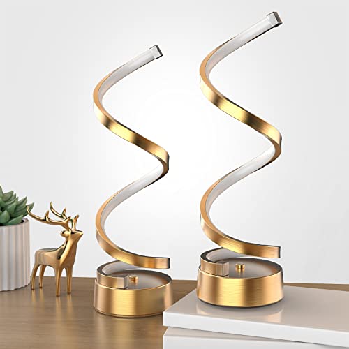 NUÜR Table Lamps for Living Room Set of 2, Gold Dimmable LED Lamp, Small Bedside Lamps, Nightstand Lamp for Bedroom Home Office Living Room - color: Gold 2 Pack