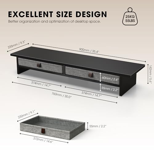 Fenge 35 Inch Monitor Stand with Drawer Storage, Computer Riser for Desk - color: Black