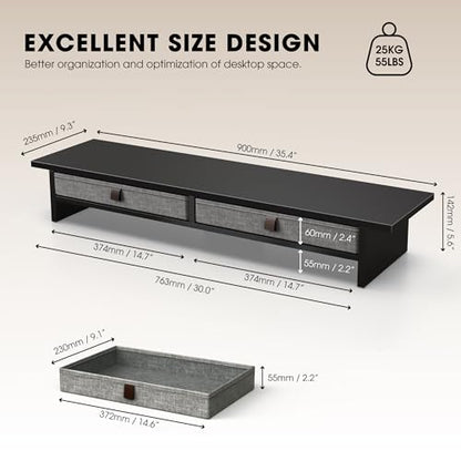 Fenge 35 Inch Monitor Stand with Drawer Storage, Computer Riser for Desk - color: Black