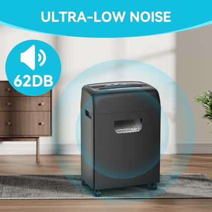 18-Sheet Heavy Duty Cross-Cut Paper Shredder with 5.28 Gallon Pullout Bin - P-4 Security Level Paper Shredder for Home Office Use, 45-Min Continuous Operation & Ultra-Quiet 62 dB Performance