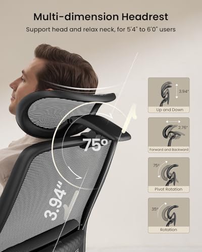 ProtoArc EC200 Ergonomic Office Chair with Adjustable Seat Depth | Lumbar Support, High-Back, Mesh Desk Chair, Home Office 8+ Long Hours Sitting, For Remote Workers & Programmers, Pure Black - color: Pure Black
