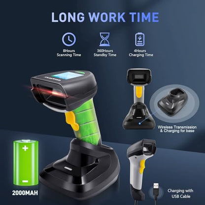 Barcode Scanner Wireless, QR Code Scanner Handheld Bar Code Scanners with Base 2 in 1 USB Wired Connection & 2.4G Wireless 1D&2D&PDF417 Data Matrix Automatic Barcode Reader - color: NS-2206PT