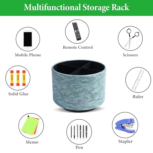 Round Leather Art Supply Organizer,Remote Control Holder,360 Degree Rotating,Multi-Functional Pencil Holder,4 Compartments Desktop Stationary Organizer(1-Camouflage Green) - color: 1-Camouflage Green