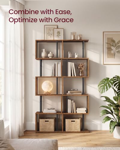 VASAGLE 6-Tier Book Shelf, S-Shaped Tall Display Shelf for Living Room - color: Rustic Brown, style: 6-Tier (15"W)