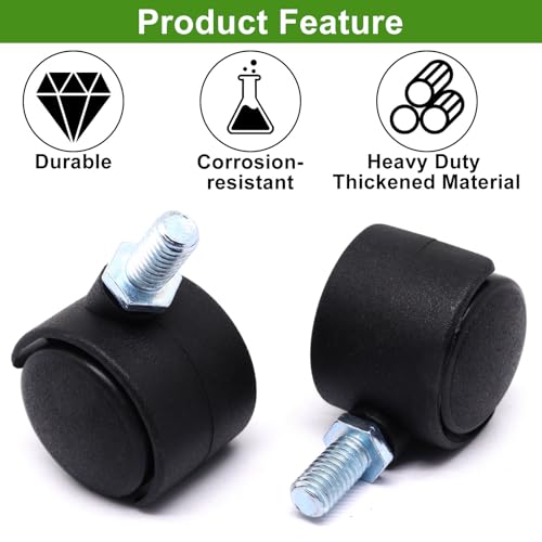 Plastic Caster Wheels 1 Inch, M8 Threaded Swivel Casters Set of 4, Black Nylon Replacement Casters Wheels for Furniture Table Cabinet Office Chair - style: 1 Inch-Threaded Stem