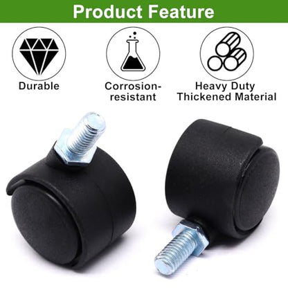 Plastic Caster Wheels 1 Inch, M8 Threaded Swivel Casters Set of 4, Black Nylon Replacement Casters Wheels for Furniture Table Cabinet Office Chair - style: 1 Inch-Threaded Stem