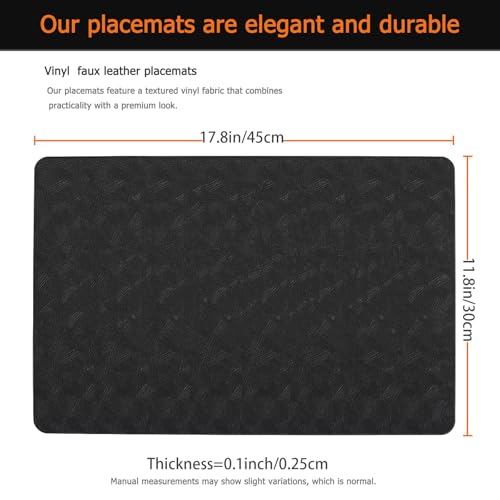 Black Plastic Vinyl Placemats Set of 12, Waterproof Heat Resistant Table Mats,Faux Leather Wipeable Washable Easy Clean Non-Slip Place Mats for Indoor Outdoor(12,Black) - color: Black