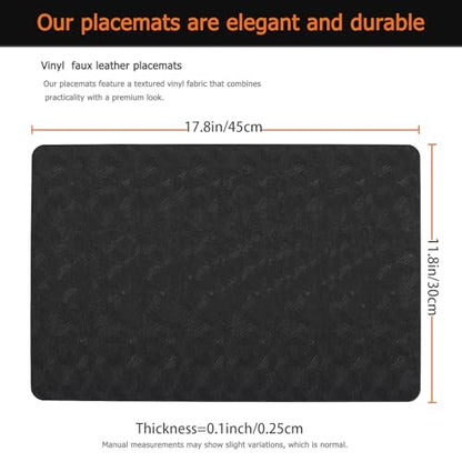 Black Plastic Vinyl Placemats Set of 12, Waterproof Heat Resistant Table Mats,Faux Leather Wipeable Washable Easy Clean Non-Slip Place Mats for Indoor Outdoor(12,Black) - color: Black